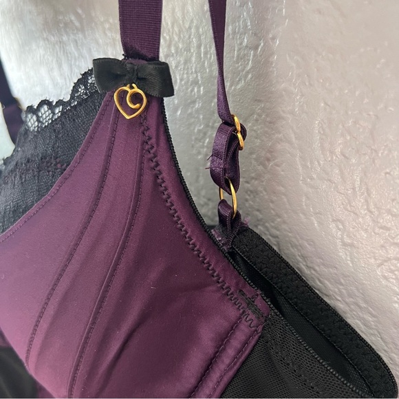 Lovehoney black & purple underwire, padded basque set w/lace thong; sz l nwot - Picture 10 of 14